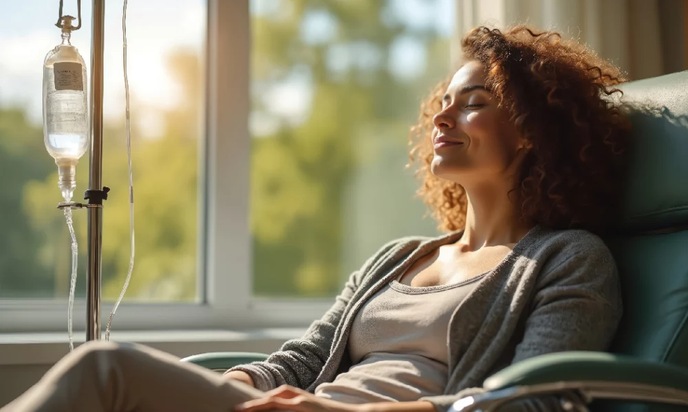 Female patient receiving IV drip therapy for wellness and hydration Torrance, CA | Hydription
